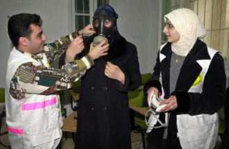 Dr Ibrahim Distributing gas masks at the Nablus youth centre.